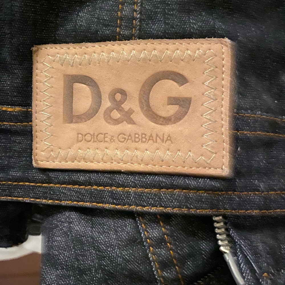 Vintage D&G denim jacket with hot pink contrast on inside.